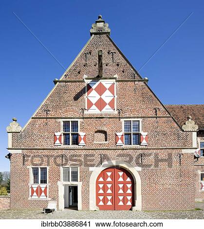 Stock Image - "Wasserschloss Raesfeld, moated castle, outer bailey, Academy of Crafts, Raesfeld, Munsterland, North Rhine-Westphalia, Germany, Europe". Fotosearch