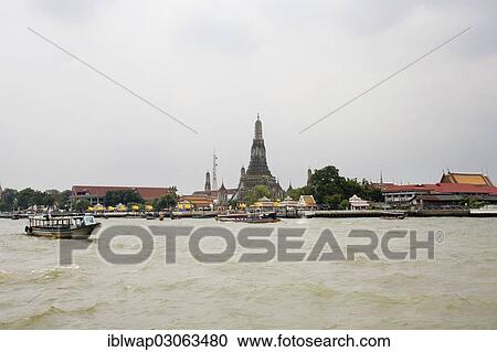 Stock Image - "Wat Arun, Temple of Dawn, Chao Phraya River, Bangkok, Thailand, Asia". Fotosearch