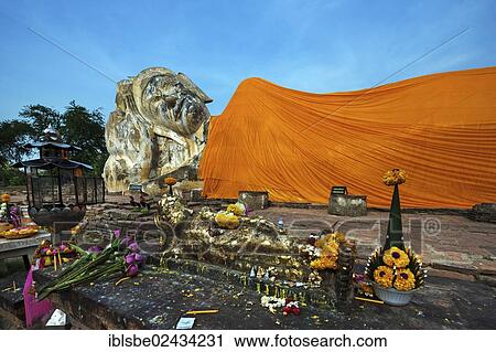"Wat Lokaya Sutharam, Wat Lokayasutha, reclining Buddha, 40 metres long and 8 metres high, Ayutthaya, Thailand, Asia" View Large Photo Image Stock Image - "Wat Lokaya Sutharam, Wat Lokayasutha, reclining Buddha, 40 metres long and 8 metres high, Ayutthaya, Thailand, Asia". Fotosearch