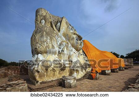 "Wat Lokaya Sutharam, Wat Lokayasutha, reclining Buddha, 40 metres long and 8 metres high, Ayutthaya, Thailand, Asia" View Large Photo Image Stock Photography - "Wat Lokaya Sutharam, Wat Lokayasutha, reclining Buddha, 40 metres long and 8 metres high, Ayutthaya, Thailand, Asia". Fotosearch