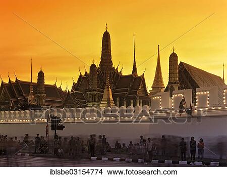 "Wat Phra Kaeo Temple, Royal Palace, at dusk, illuminated, from Thanon Sanam Chai Road, Bangkok, Central Thailand, Thailand, Asia" View Large Photo Image Picture - "Wat Phra Kaeo Temple, Royal Palace, at dusk, illuminated, from Thanon Sanam Chai Road, Bangkok, Central Thailand, Thailand, Asia". Fotosearch