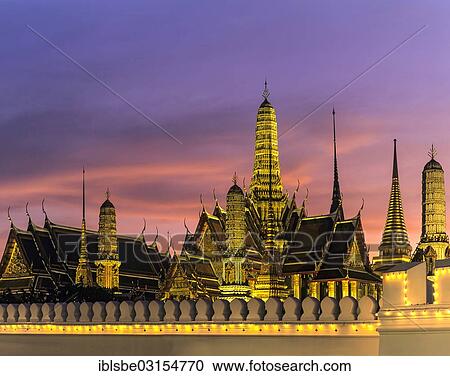 "Wat Phra Kaeo Temple, Royal Palace, at dusk, illuminated, from Thanon Sanam Chai Road, Bangkok, Central Thailand, Thailand, Asia" View Large Photo Image Stock Image - "Wat Phra Kaeo Temple, Royal Palace, at dusk, illuminated, from Thanon Sanam Chai Road, Bangkok, Central Thailand, Thailand, Asia". Fotosearch