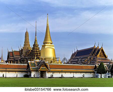 Stock Photograph - "Wat Phra Kaeo Temple, Royal Palace, Phra Si Rattana Chedi, Bangkok, Central Thailand, Thailand, Asia". Fotosearch