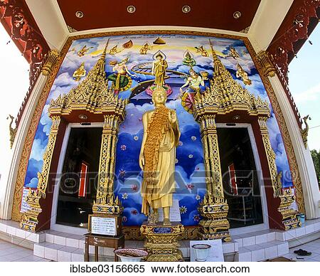 "Wat Phra Nang Sang, golden Buddha statue and mural at the entrance, Buddhist temple, Phuket, Phuket Province, Thailand, Asia" View Large Photo Image Stock Photography - "Wat Phra Nang Sang, golden Buddha statue and mural at the entrance, Buddhist temple, Phuket, Phuket Province, Thailand, Asia". Fotosearch