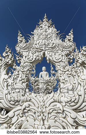 Picture - "Wat Rong Khun, ornate detail on the bridge of the White Temple, by architect and artist Chalermchai Kositpipat, Chiang Rai, Chiang Rai Province, Northern Thailand, Thailand, Asia". Fotosearch