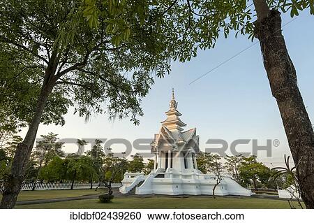 Stock Image - "Wat Rong Khun Temple or White Temple, a Buddhist-Hindu temple, Chiang Rai, northern Thailand, Thailand, Asia". Fotosearch