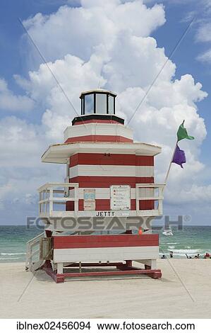 Picture - "Watchtower, The Jetty, Miami Rescue Tower, South Beach, Miami, Florida, USA". Fotosearch