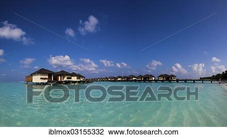 Stock Image - "Water bungalows on Paradise Island or Lankanfinolhu, Indian Ocean, Lankanfinolhu, North Male Atoll, Maldives, Asia". Fotosearch