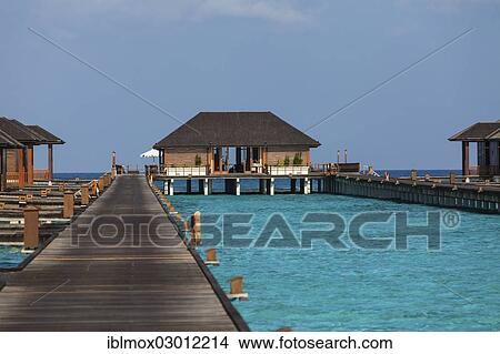 Picture - "Water bungalows on Paradise Island, Indian Ocean, Lankanfinolhu, North Male Atoll, Maldives, Asia". Fotosearch