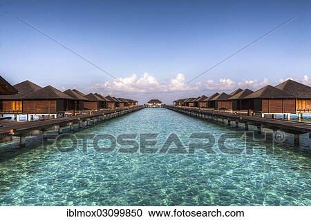 Stock Image - "Water bungalows on Paradise Island, Lankanfinolhu, North Male Atoll, Maldives, Asia". Fotosearch