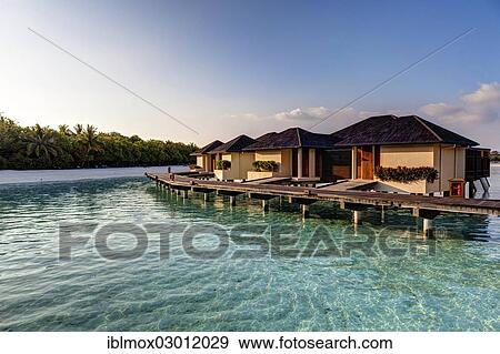Stock Photo - "Water bungalows on Paradise Island, Indian Ocean, Lankanfinolhu, North Male Atoll, Maldives, Asia". Fotosearch