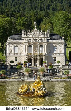 "Water parterre with the Flora fountain, palace gardens in front of Schloss Linderhof Palace, Upper Bavaria, Bavaria, Germany, Europe" View Large Photo Image Picture - "Water parterre with the Flora fountain, palace gardens in front of Schloss Linderhof Palace, Upper Bavaria, Bavaria, Germany, Europe". Fotosearch