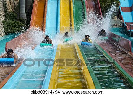 Picture - "Water slide, Wonderla Amusement Park, Bangalore, Karnataka, India, Asia". Fotosearch