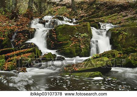 Stock Photo - "Waterfall in the Selke River in autumn, Alexisbad, Saxony-Anhalt, Germany, Europe". Fotosearch