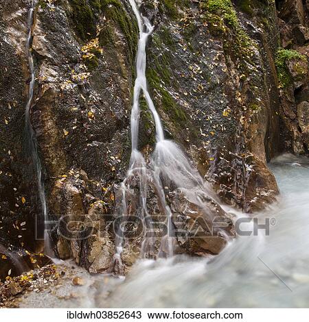 Stock Image - "Waterfall in Wimbachklamm Gorge, Wimbach Valley, Berchtesgaden National Park, Ramsau, Berchtesgadener Land district, Upper Bavaria, Bavaria, Germany, Europe". Fotosearch