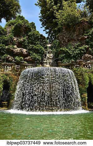 Stock Photo - "Waterfall of The Oval fountain, 1567, Villa d'Este, UNESCO World Heritage Site, Tivoli, Lazio, Italy, Europe". Fotosearch