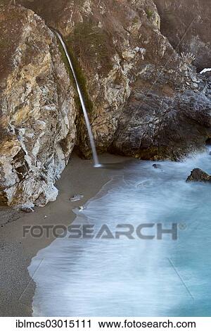 "Waterfall on a beach, Julia Peiffer Burns State Park, Big Sur, California, United States, North America" View Large Photo Image Stock Image - "Waterfall on a beach, Julia Peiffer Burns State Park, Big Sur, California, United States, North America". Fotosearch