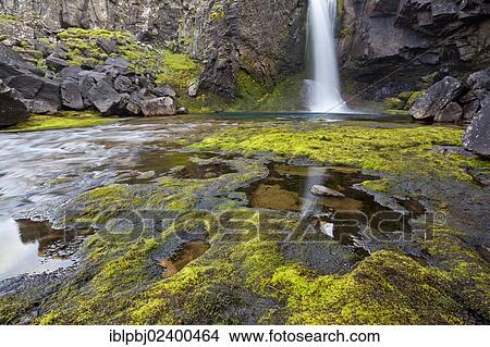 "Waterfall with moss, East Iceland, Iceland, Europe" View Large Photo Image Picture - "Waterfall with moss, East Iceland, Iceland, Europe". Fotosearch
