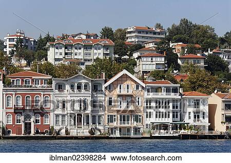 Picture - "Waterfront Yalis, villas, on the Bosphorus, in Yenikoy, Istanbul, Turkey, Europe, Asia". Fotosearch