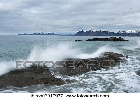 "Waves breaking on rocks, Vagan, Lofoten, Norway, Europe" View Large Photo Image Stock Photo - "Waves breaking on rocks, Vagan, Lofoten, Norway, Europe". Fotosearch