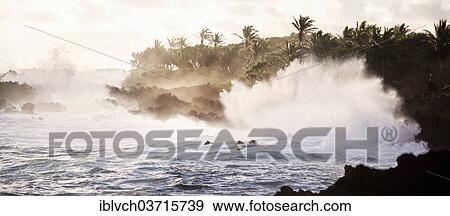 "Waves crashing into the rocky coast of Pa'iloa Beach, Wai'anapanapa State Park, Maui, Hawaii, USA" View Large Photo Image Stock Photo - "Waves crashing into the rocky coast of Pa'iloa Beach, Wai'anapanapa State Park, Maui, Hawaii, USA". Fotosearch