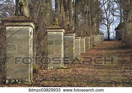 "Way of the Cross with thirteen stations under an avenue of Large-leaved Lime trees (Tilia platyphyllos), Kirchrottenbach, Middle Franconia, Bavaria, Germany, Europe" View Large Photo Image Stock Image - "Way of the Cross with thirteen stations under an avenue of Large-leaved Lime trees (Tilia platyphyllos), Kirchrottenbach, Middle Franconia, Bavaria, Germany, Europe". Fotosearch
