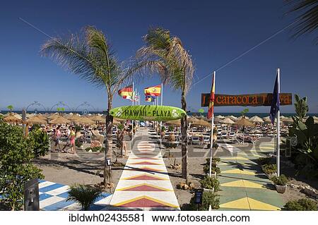 Stock Image - "Way to the beach, Hawaii Playa beach and La Caracola Playa beach, Torremolinos, Malaga province, Costa del Sol, Andalusia, Spain, Europe, PublicGround, Europe". Fotosearch