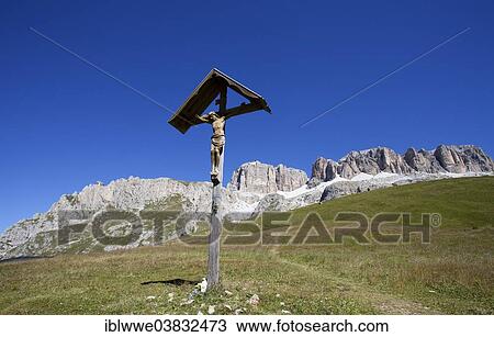 "Wayside crucifix, summit of Pordoi Pass, Sella Group, Dolomites, Trentino province, Belluno province, Italy, Europe" View Large Photo Image Stock Image - "Wayside crucifix, summit of Pordoi Pass, Sella Group, Dolomites, Trentino province, Belluno province, Italy, Europe". Fotosearch