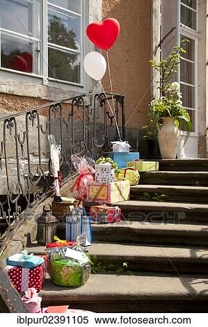 Stock Photography - "Wedding gifts on a staircase, Saxony, Germany, Europe". Fotosearch