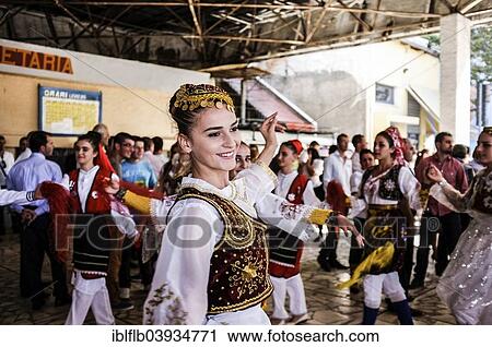 Stock Image - "Wedding taking place on the concourse of the old station, Shkoder, Albania, Europe". Fotosearch