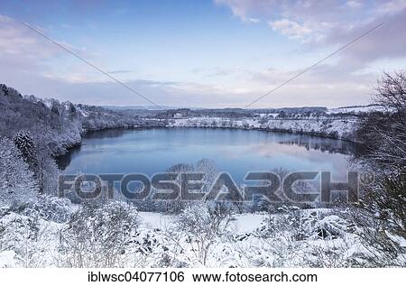 Stock Photograph - "Weinfelder Maar, also Totenmaar, maar lake in winter, Schalkenmehren, Daun, Volcanic Eifel, Rhineland-Palatinate, Germany, Europe". Fotosearch