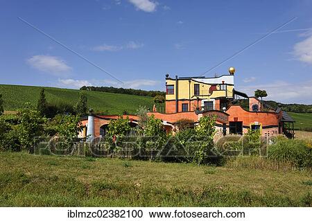 "Weingut Hirn winery, built by the artist Friedensreich Hundertwasser, surrounded by vineyards, Dipbacher Str 8, Untereisenheim, Lower Franconia, Bavaria, Germany, Europe, PublicGround, Europe" View Large Photo Image Stock Image - "Weingut Hirn winery, built by the artist Friedensreich Hundertwasser, surrounded by vineyards, Dipbacher Str 8, Untereisenheim, Lower Franconia, Bavaria, Germany, Europe, PublicGround, Europe". Fotosearch