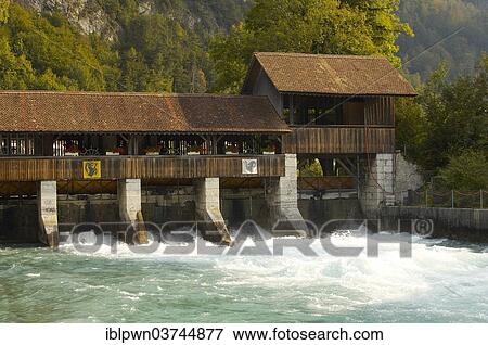 Stock Photo - "Weir on the Aare river, Interlaken, Bernese Oberland, Canton of Bern, Switzerland, Europe". Fotosearch