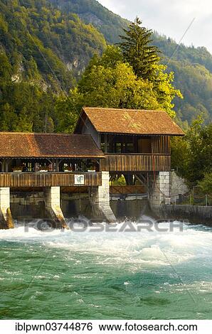 Stock Photograph - "Weir on the Aare river, Interlaken, Bernese Oberland, Canton of Bern, Switzerland, Europe". Fotosearch