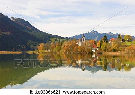 Stock Image - "Weissensee district, Lake Weissensee, Fussen, Allgau, Bavaria, Germany, Europe". Fotosearch