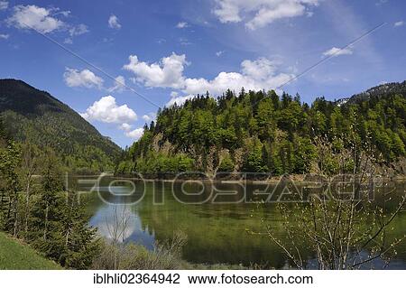 Stock Image - "Weitsee lake at Ruhpolding, Chiemgau region, Upper Bavaria, Bavaria, Germany, Europe, PublicGround, Europe". Fotosearch