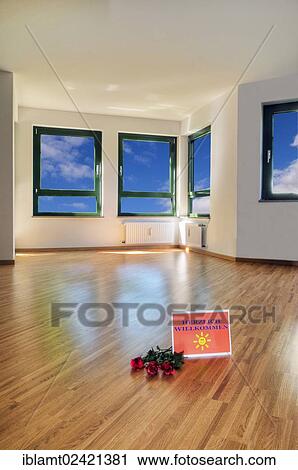 Welcome sign and roses on the floor, large living room with windows and light parquet flooring, compositing, rental apartment, real estate, freehold flat View Large Photo Image Stock Image - Welcome sign and roses on the floor, large living room with windows and light parquet flooring, compositing, rental apartment, real estate, freehold flat. Fotosearch