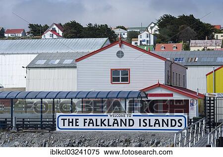 Stock Photography - "Welcome sign """"Welcome to the Falkland Islands"""" at the Tourist Information centre, Stanley, Stanley, Ostfalkland, Falkland Islands, South America". Fotosearch