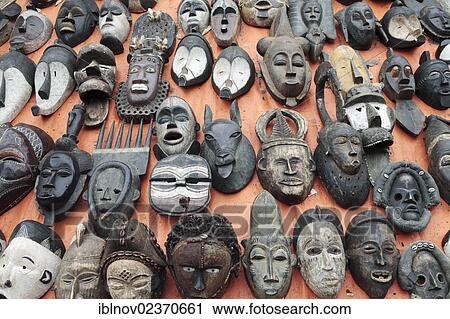 Stock Image - "West African masks, Grahamstown, Eastern Cape, South Africa, Africa". Fotosearch