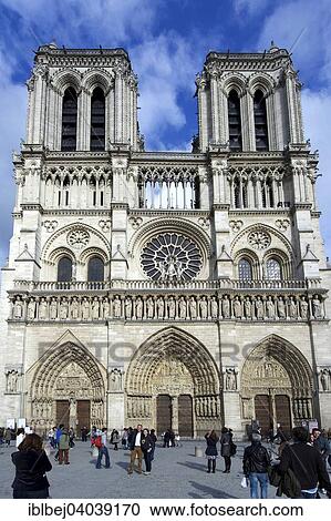Stock Image - "West facade, Cathedral of Notre-Dame de Paris, Paris, France, Europe". Fotosearch
