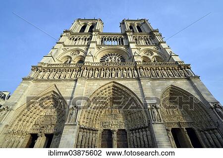 Stock Image - "West facade, Cathedral of Notre-Dame de Paris, Ile de la Cite, Paris, Ile-de-France, France, Europe". Fotosearch