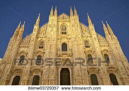 "West facade of Milan Cathedral or Duomo di Santa Maria Nascente, in the evening light, Milan, Lombardy, Italy, Europe" View Large Photo Image Stock Photo - "West facade of Milan Cathedral or Duomo di Santa Maria Nascente, in the evening light, Milan, Lombardy, Italy, Europe". Fotosearch