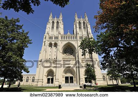Stock Photo - "West facade, west portal with Ex Nihilo relief, Washington National Cathedral or Cathedral Church of Saint Peter and Saint Paul in the City and Diocese of Washington, Washington DC, District of Columbia, USA". Fotosearch