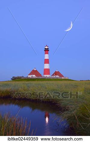 "Westerheversand lighthouse, moon, composing, Westerhever, North Sea, North Frisia, Schleswig-Holstein, northern Germany, Germany, Europe" View Large Photo Image Stock Photo - "Westerheversand lighthouse, moon, composing, Westerhever, North Sea, North Frisia, Schleswig-Holstein, northern Germany, Germany, Europe". Fotosearch