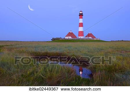 "Westerheversand lighthouse, moon, composing, Westerhever, North Sea, North Frisia, Schleswig-Holstein, northern Germany, Germany, Europe" View Large Photo Image Stock Photo - "Westerheversand lighthouse, moon, composing, Westerhever, North Sea, North Frisia, Schleswig-Holstein, northern Germany, Germany, Europe". Fotosearch