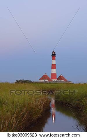 Stock Image - "Westerheversand lighthouse, Westerhever, Eiderstedt, North Frisia, Schleswig-Holstein, Germany, Europe". Fotosearch