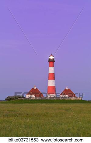 Stock Image - "Westerheversand Lighthouse, Westerhever, Eiderstedt, North Frisia, Schleswig-Holstein, Germany, Europe". Fotosearch