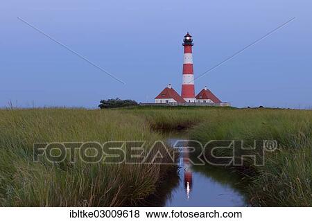 Stock Photo - "Westerheversand lighthouse, Westerhever, Eiderstedt, North Frisia, Schleswig-Holstein, Germany, Europe". Fotosearch