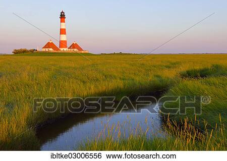 Stock Photograph - "Westerheversand Lighthouse, Westerhever, Eiderstedt, North Frisia, Schleswig-Holstein, Germany, Europe". Fotosearch