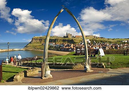"Whale Bone arch overlooking Whitby harbour with Whitby Abbey on the headland, Whitby, North Yorkshire, England, United Kingdom, Europe" View Large Photo Image Stock Image - "Whale Bone arch overlooking Whitby harbour with Whitby Abbey on the headland, Whitby, North Yorkshire, England, United Kingdom, Europe". Fotosearch